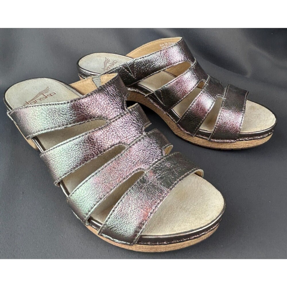 Dansko Lyndi Wedge Metallic Leather Strappy Sandals Shoes Sz 38 US 7.5 - 8